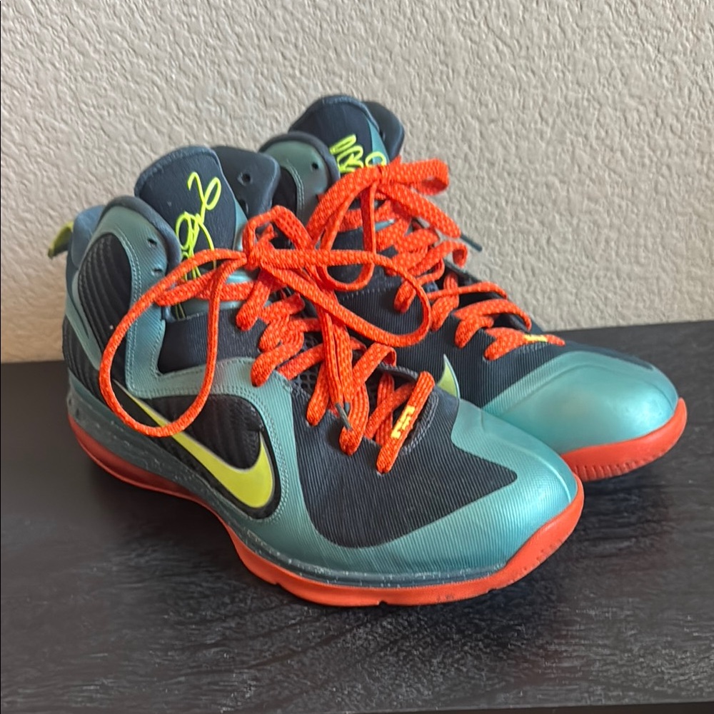 Nike LeBron 9 IX Cannon Volt Slate Green Orange Men’s Size 12